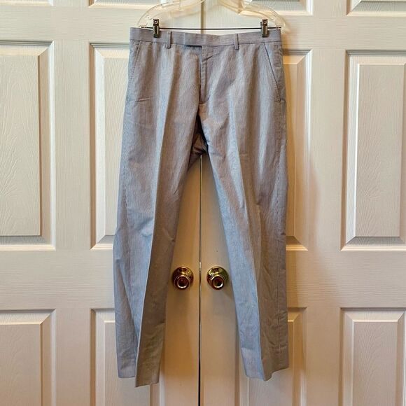 BLUE AND WHITE PINSTRIPE COTTON/LINEN TAILORED SLIM FIT by BANANA REPUBLIC 33x30 - Picture 1 of 6